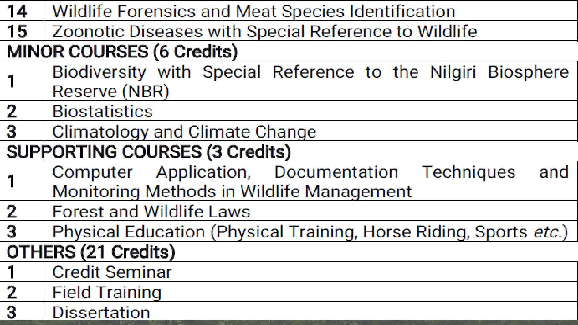 Minor Wildlife biology courses