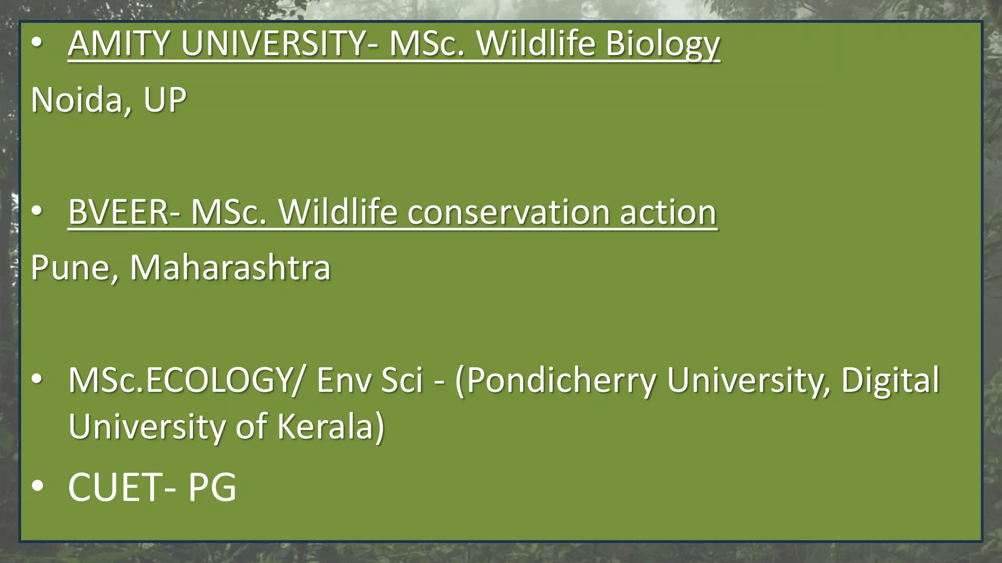 Wildlife education colleges in India