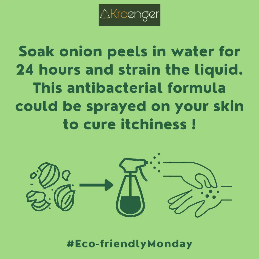 Soak onion peels in water for 24 hours and strain the liquid. 
        This antibacterial formula could be sprayed on your skin to cure itchiness!